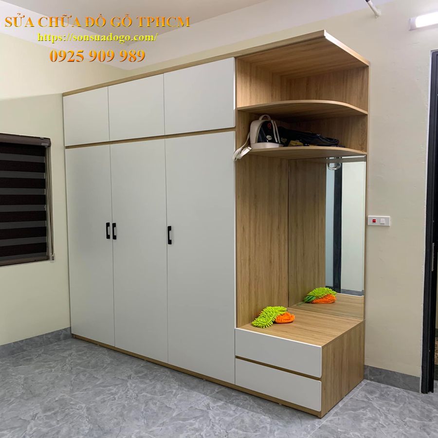 sửa chữa tủ quần áo gỗ mdf tại quận 2 TPHCM